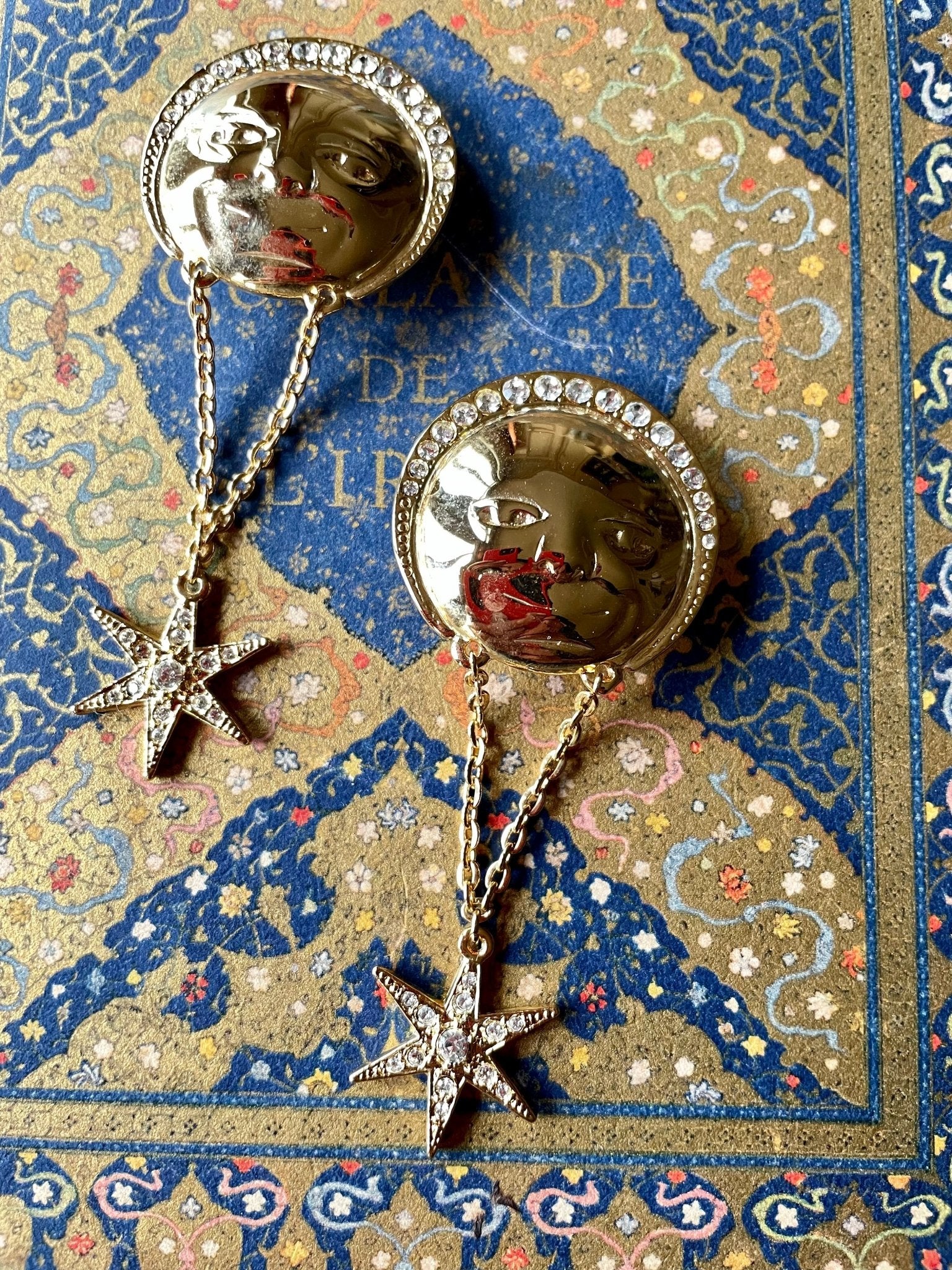 Vintage Butler and Wilson smiling moon and star clip on earrings - Natalia Willmott