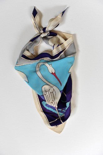 Vintage triangle 'crane' silk scarf - Natalia Willmott