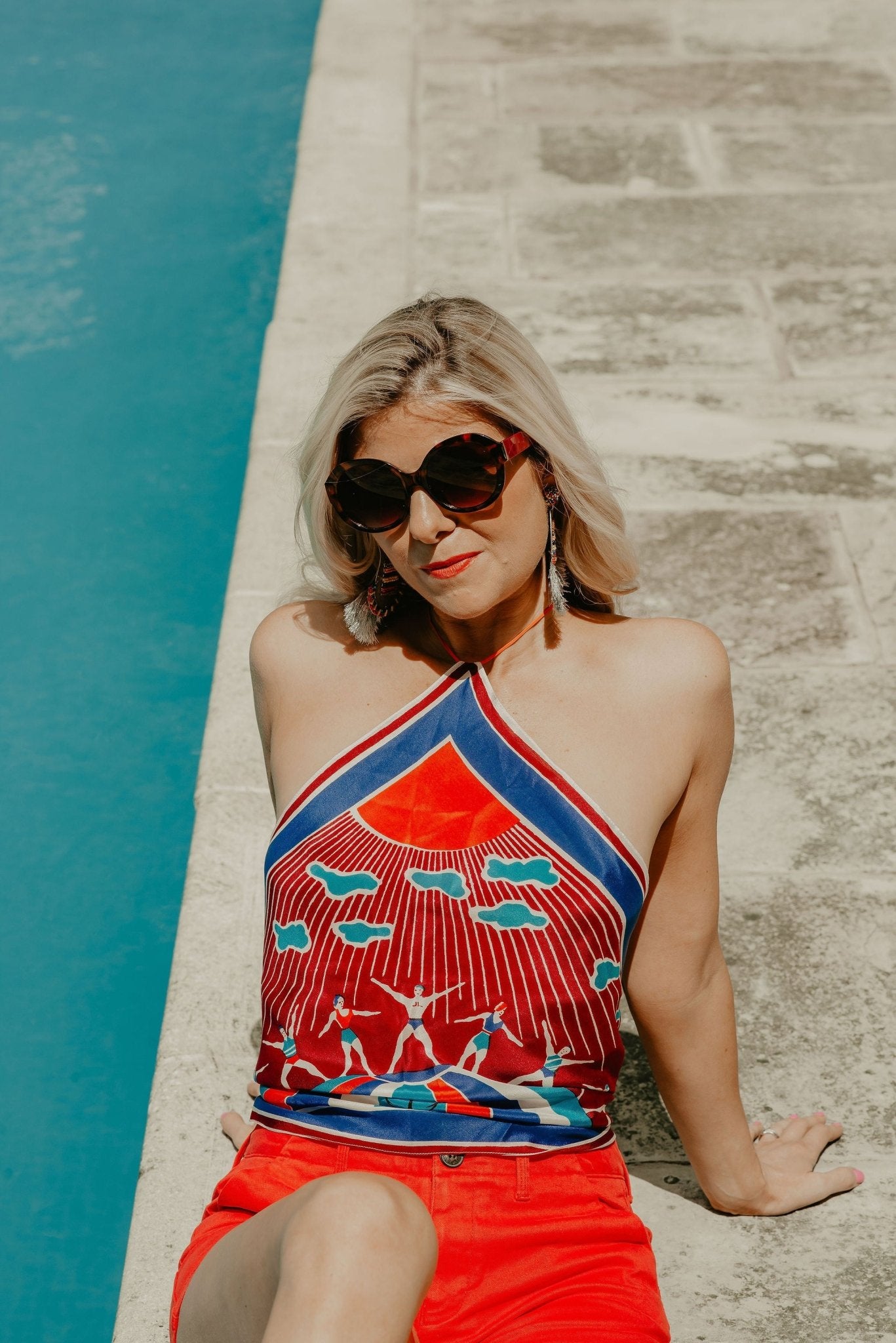 Silk Scarf Triangle Scarf Top Vintage Triangle 'Swimmers' Silk