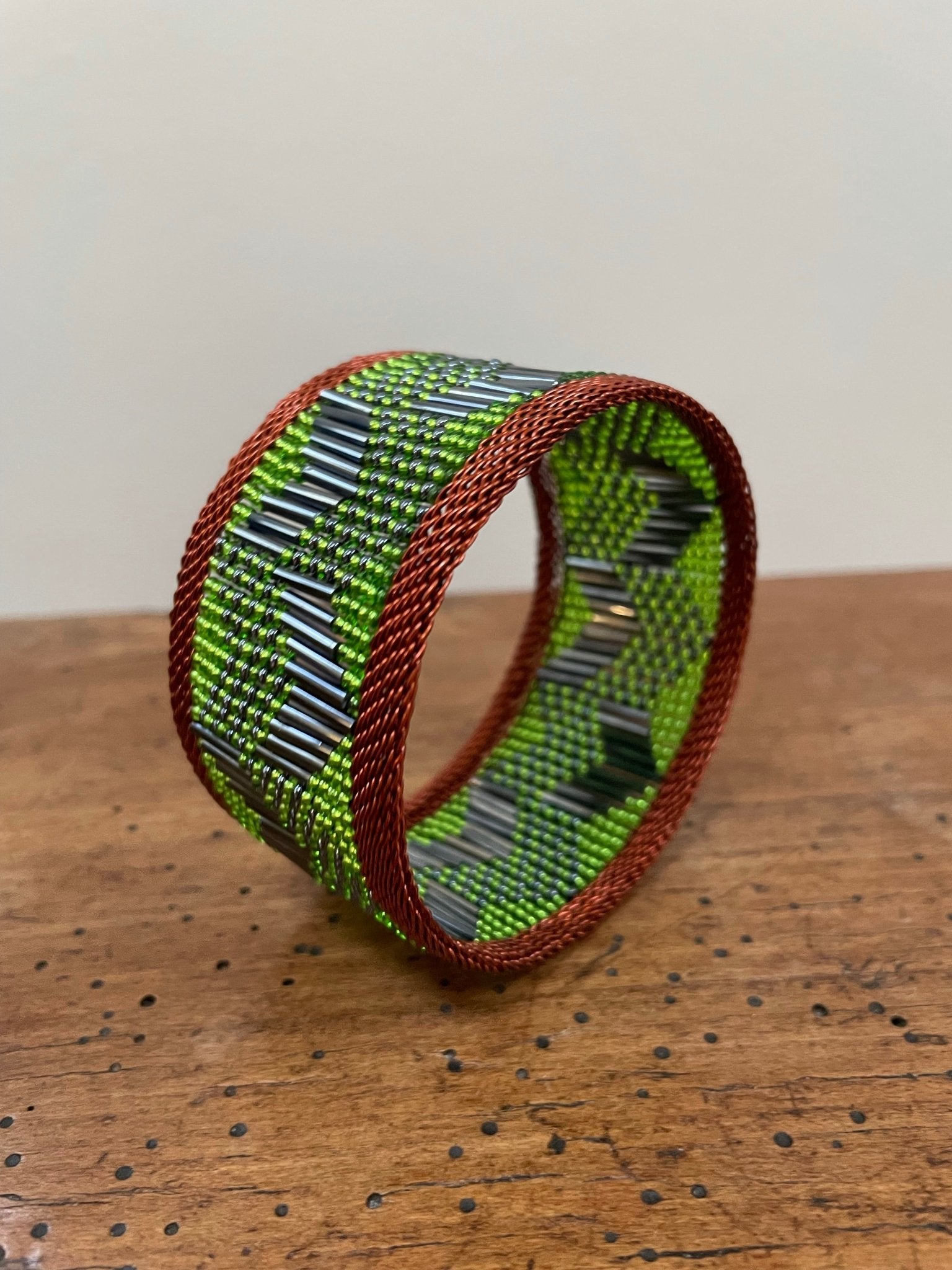 Woven copper and glass beads bracelet medium - Natalia Willmott