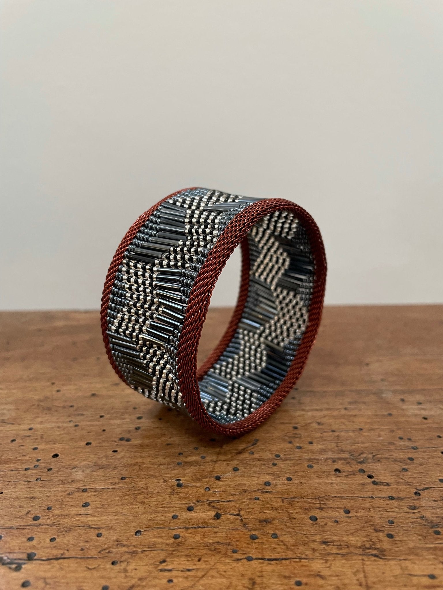 Woven copper and glass beads bracelet medium - Natalia Willmott