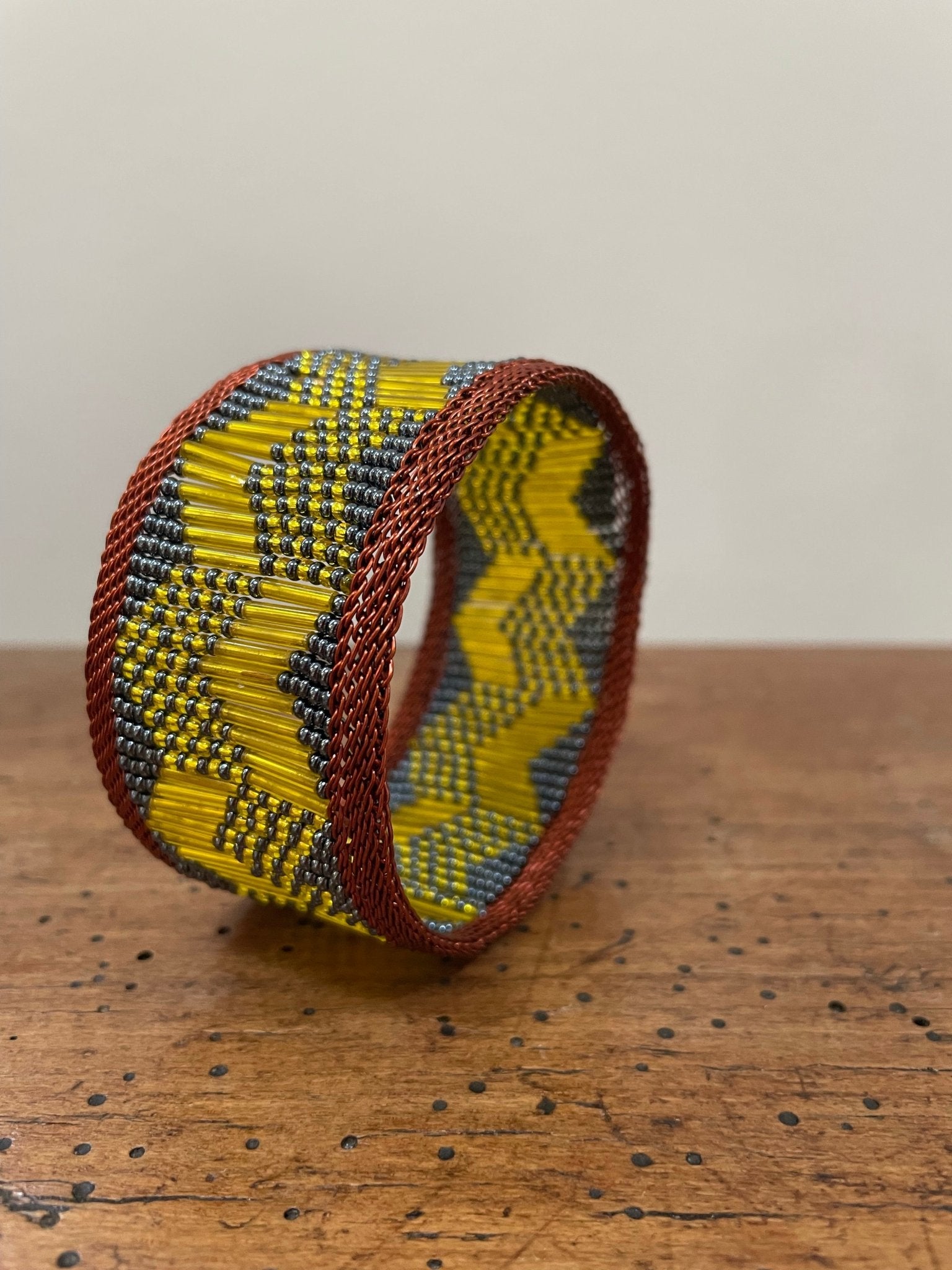 Woven copper and glass beads bracelet medium - Natalia Willmott