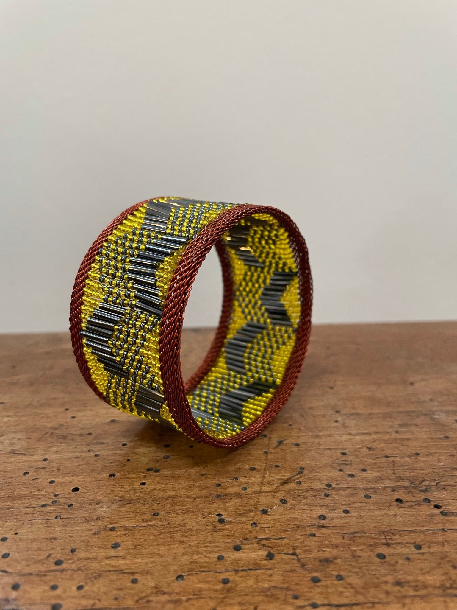 Woven copper and glass beads bracelet medium - Natalia Willmott