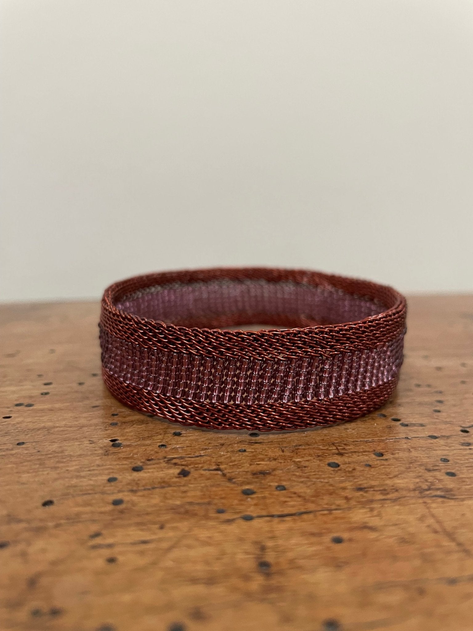 Woven copper and glass beads bracelet narrow - Natalia Willmott