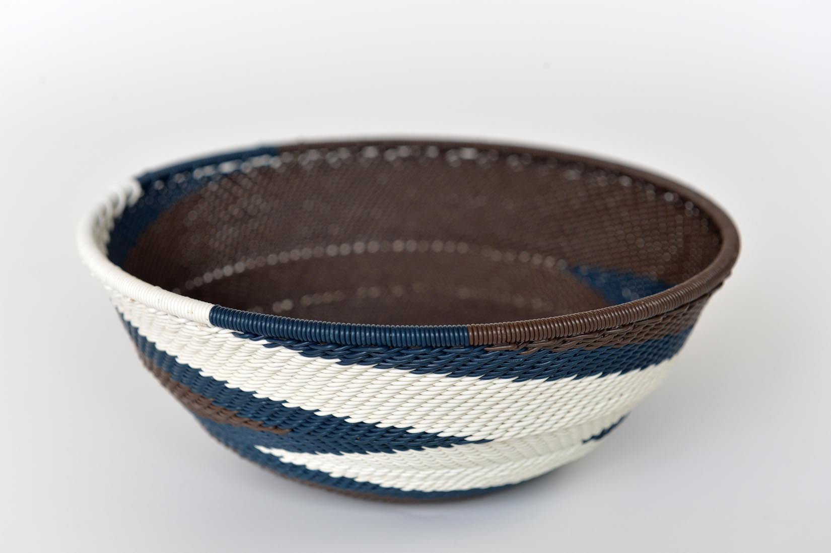Zulu basket bowl - Brown, blue & white - Natalia Willmott