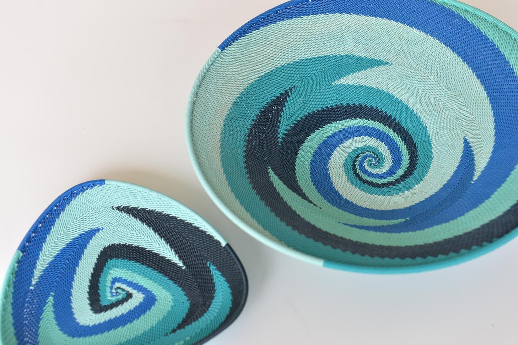 Zulu basket plates and cup - blues & turquoise - Natalia Willmott
