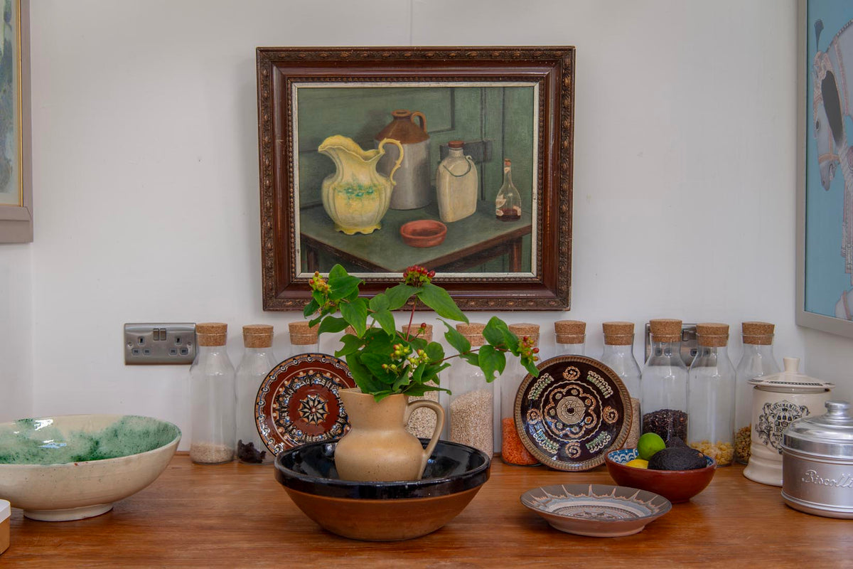 Utility ware mid- century oil painting on board - Natalia Willmott