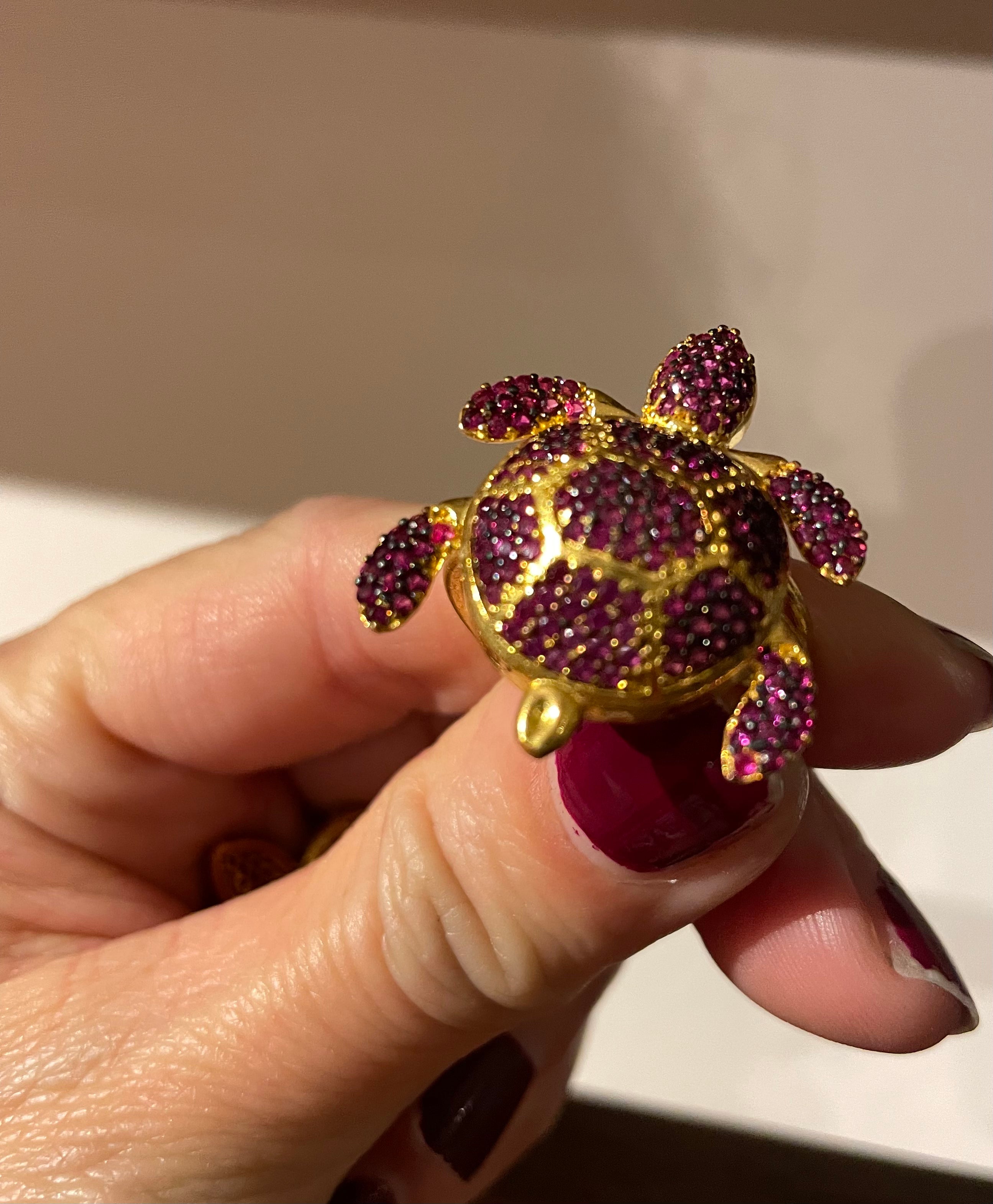 Gold plated adjustable  zircon turtle ring