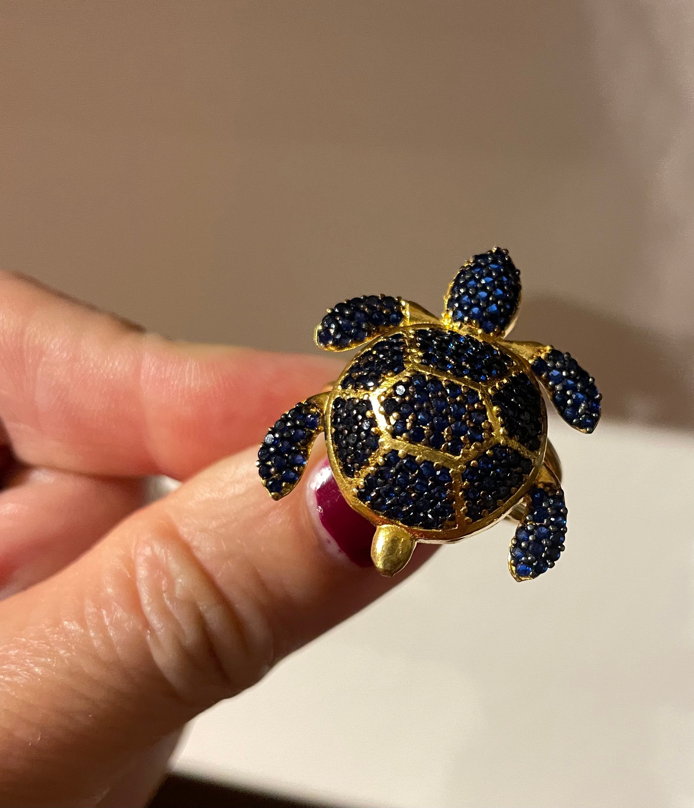 Gold plated adjustable  zircon turtle ring