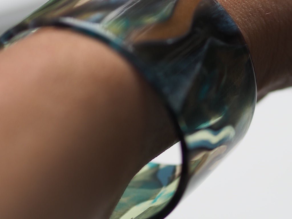 Acetate bangle - blue iridescent turquoise calico - Natalia Willmott