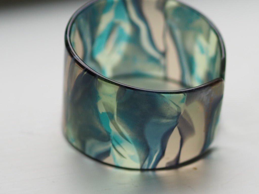 Acetate bangle - blue iridescent turquoise calico - Natalia Willmott