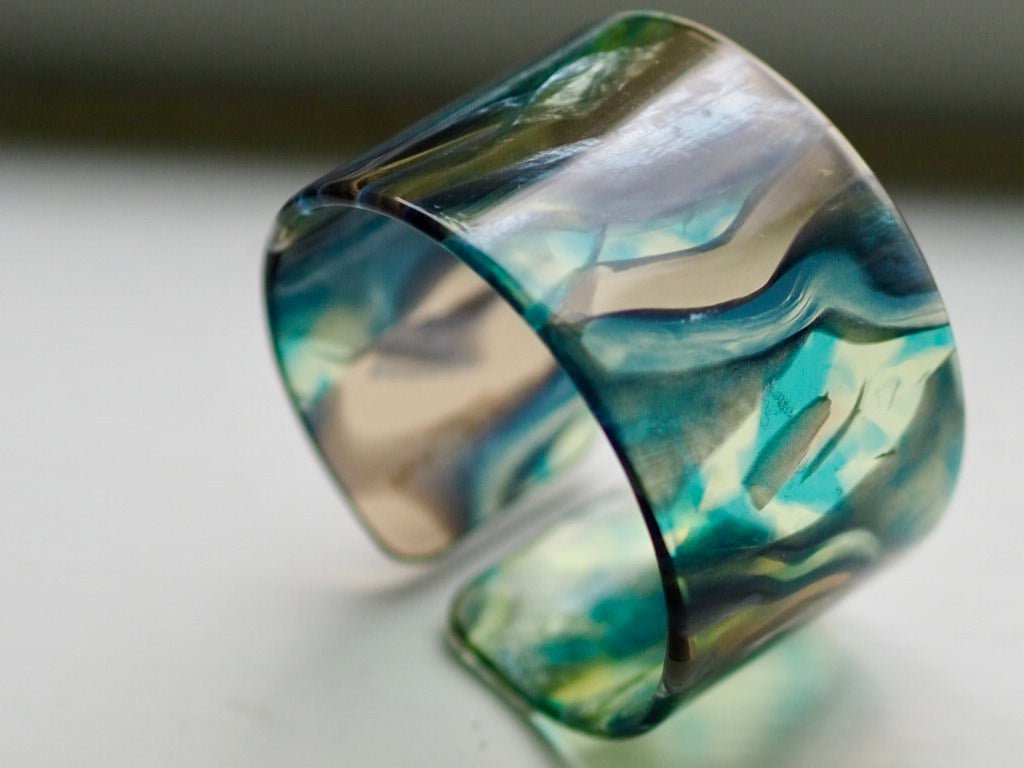 Acetate bangle - blue iridescent turquoise calico - Natalia Willmott