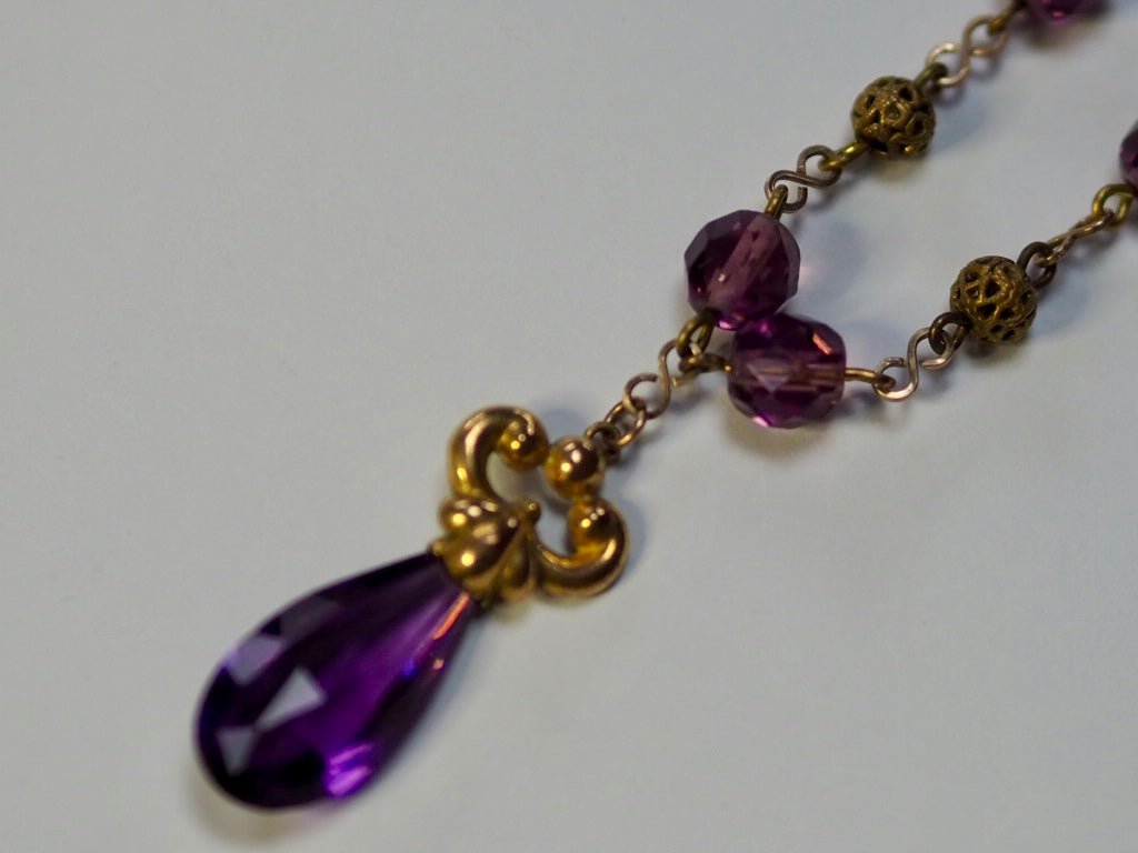 Antique Czech glass necklace amethyst/amber - Natalia Willmott