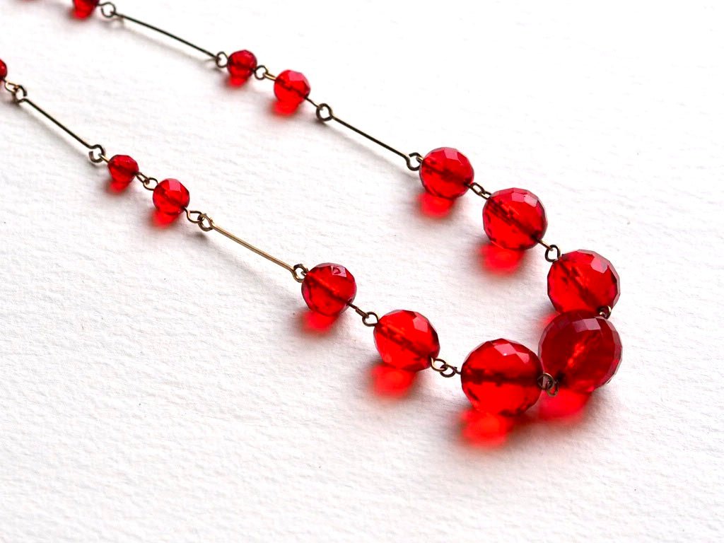 Antique Czech glass necklace red/transparent - Natalia Willmott