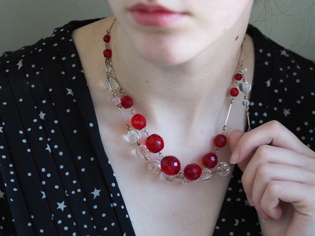 Antique Czech glass necklace red/transparent - Natalia Willmott