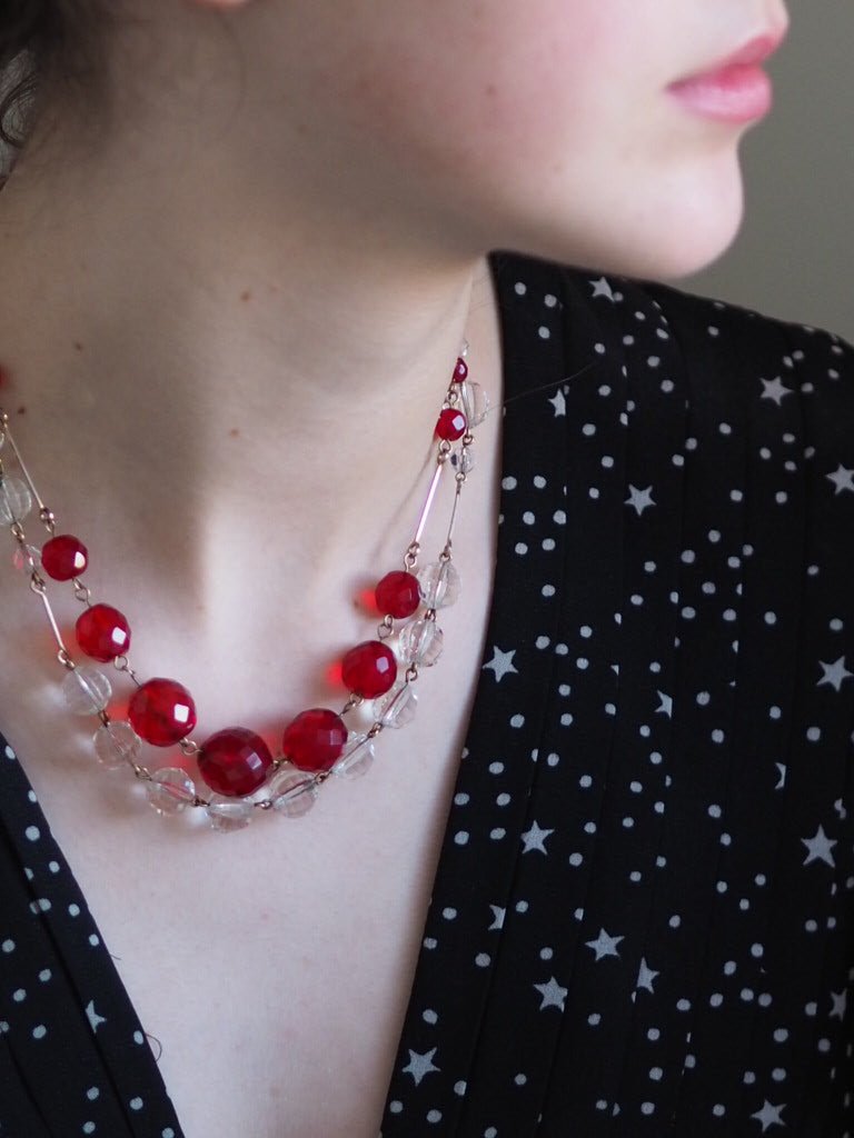 Antique Czech glass necklace red/transparent - Natalia Willmott