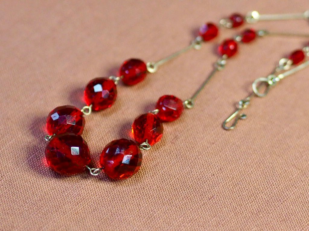 Antique Czech glass necklace red/transparent - Natalia Willmott