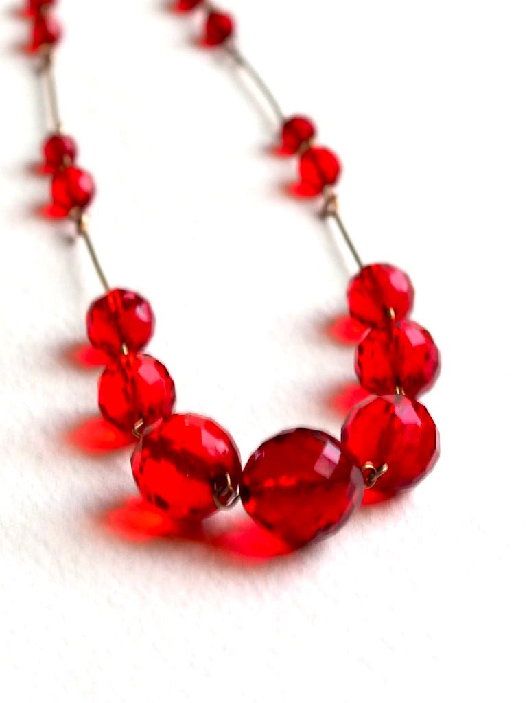 Antique Czech glass necklace red/transparent - Natalia Willmott