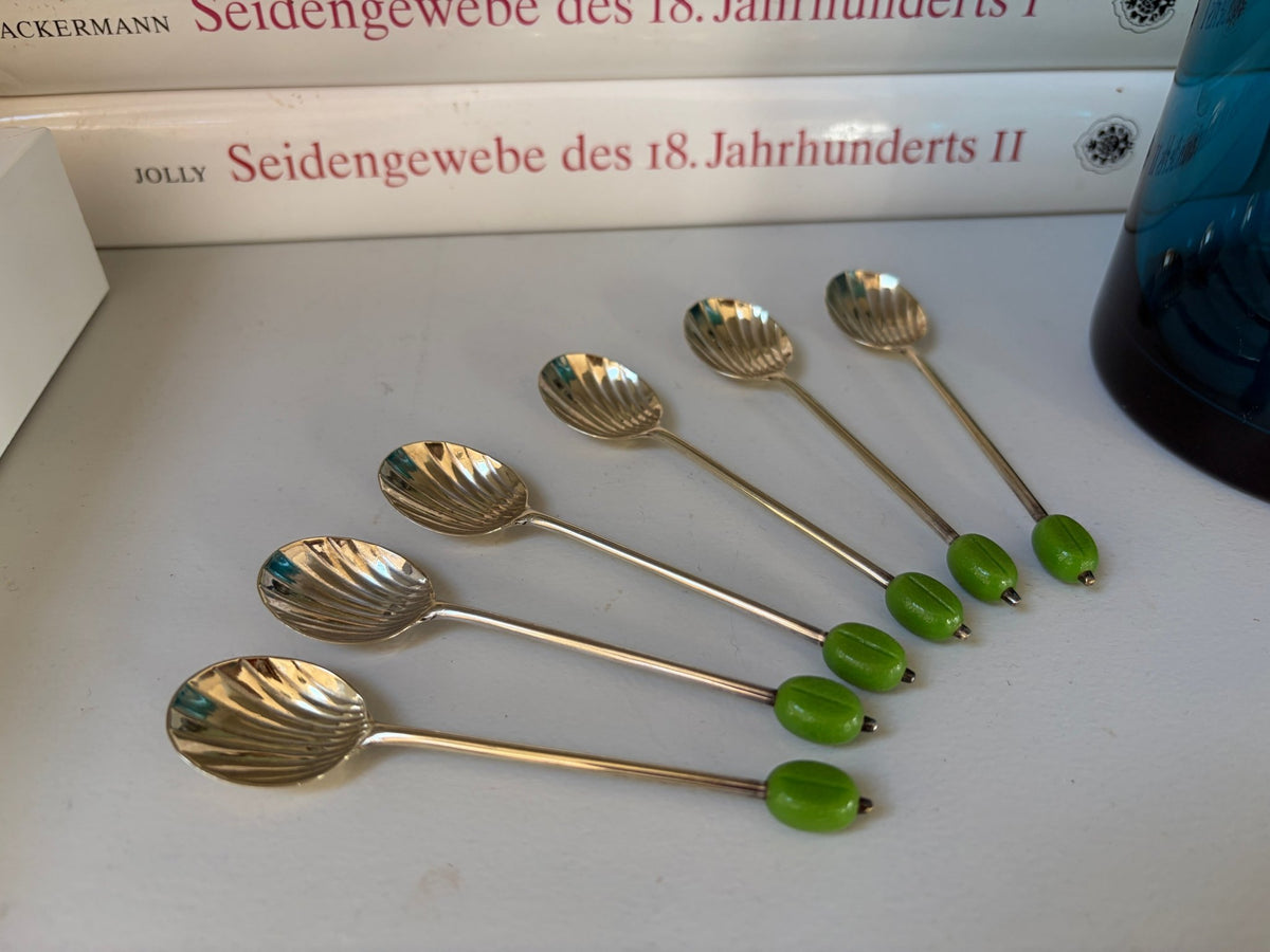 Antique EPNS coffee Beans ends cocktail spoons – Boxed Set of Six - Natalia Willmott