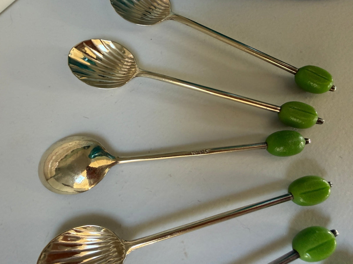 Antique EPNS coffee Beans ends cocktail spoons – Boxed Set of Six - Natalia Willmott
