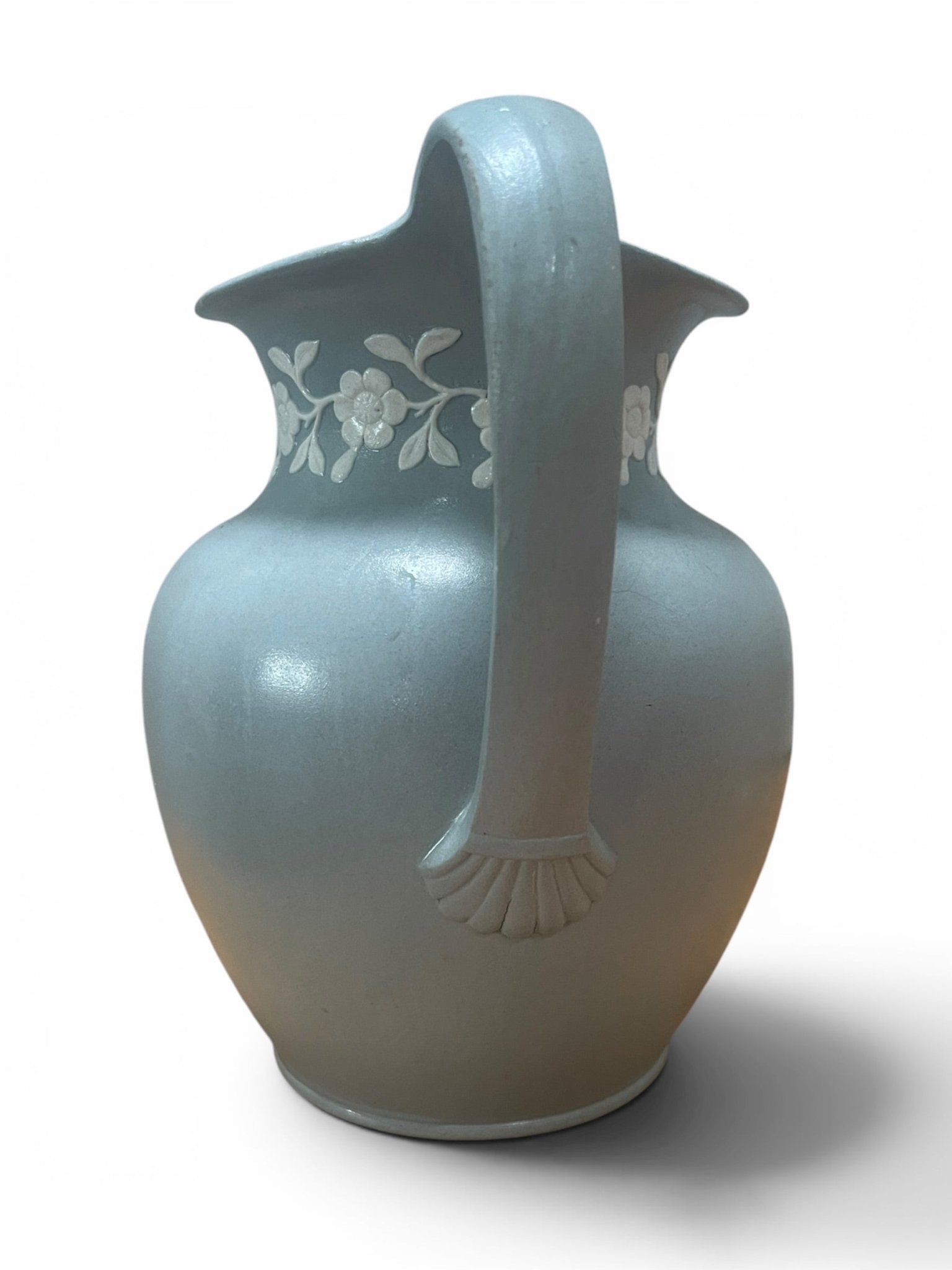 Antique Spode Jasperware Jug – Pale Blue with White Floral Relief - Natalia Willmott