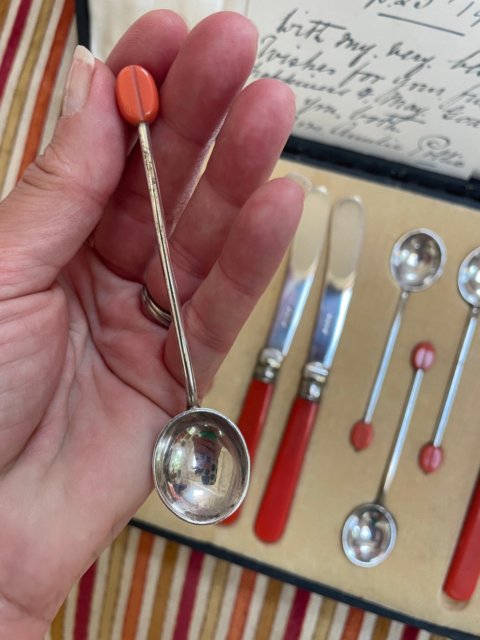 Art deco cocktail Bakelite and silverplated knife and spoon set - Natalia Willmott