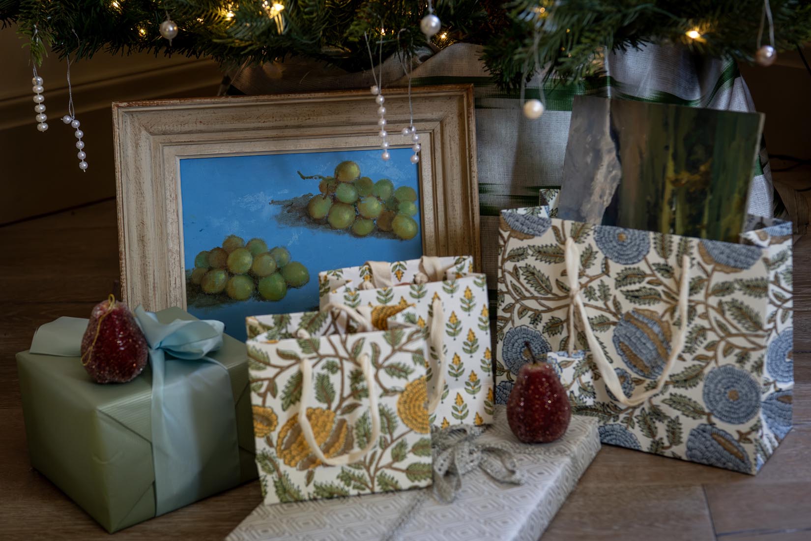 Block Printed Gift Bags (Medium)- Sky blue - Natalia Willmott