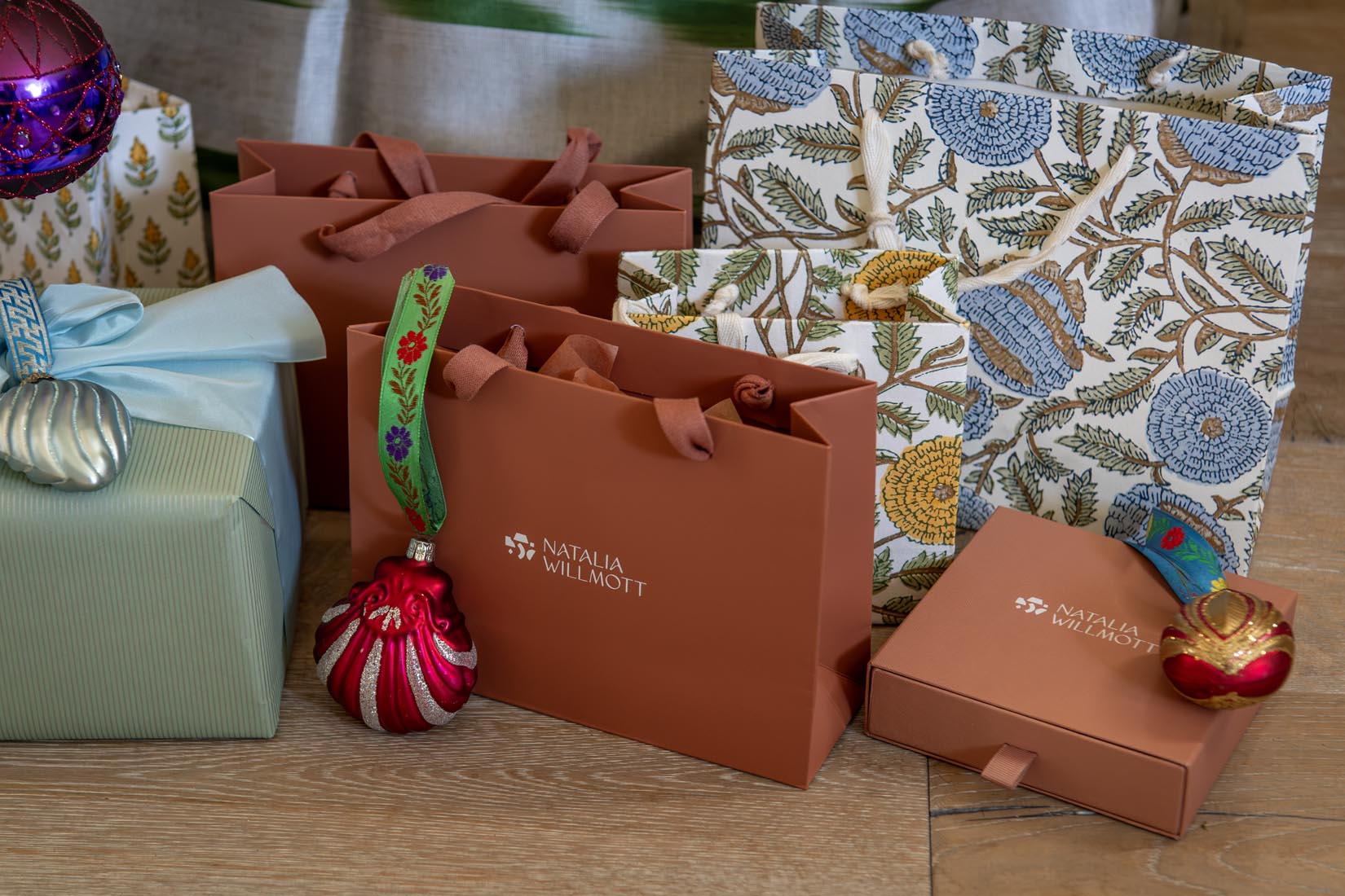 Block Printed Gift Bags (Medium)- Sky blue - Natalia Willmott