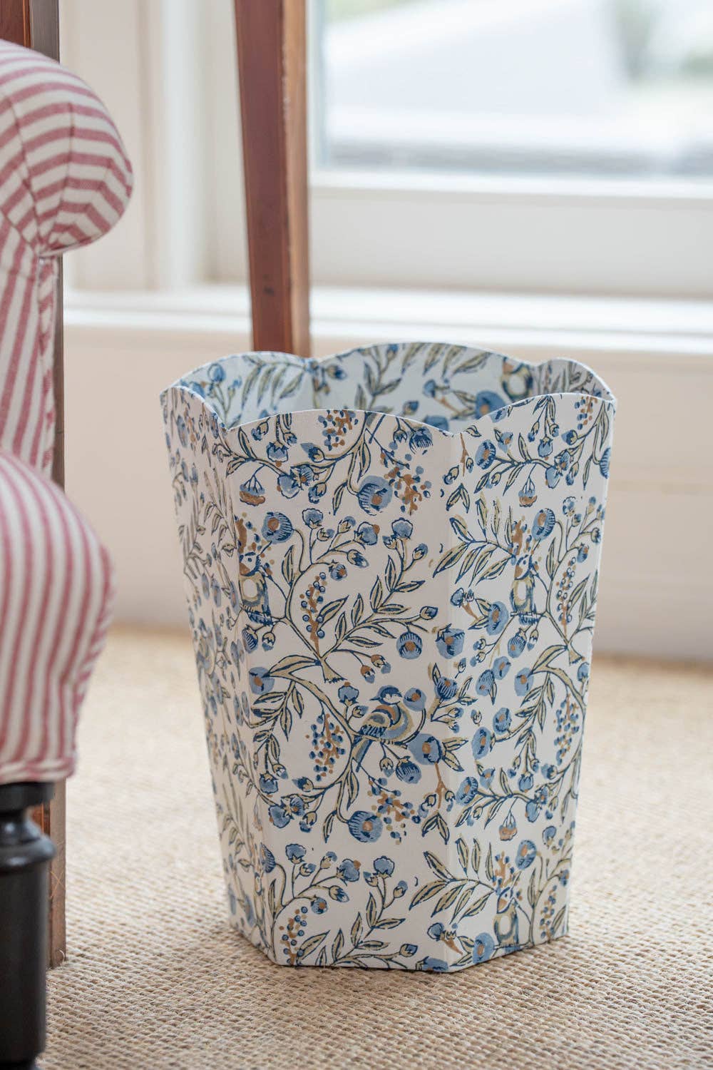 Block Printed Waste Paper Basket - Songbird Blue Stone - Natalia Willmott