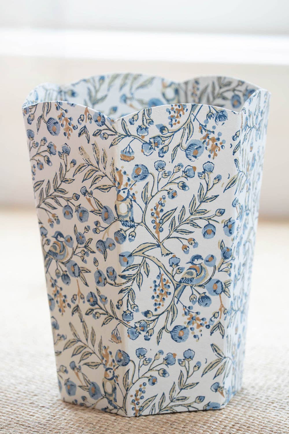 Block Printed Waste Paper Basket - Songbird Blue Stone - Natalia Willmott