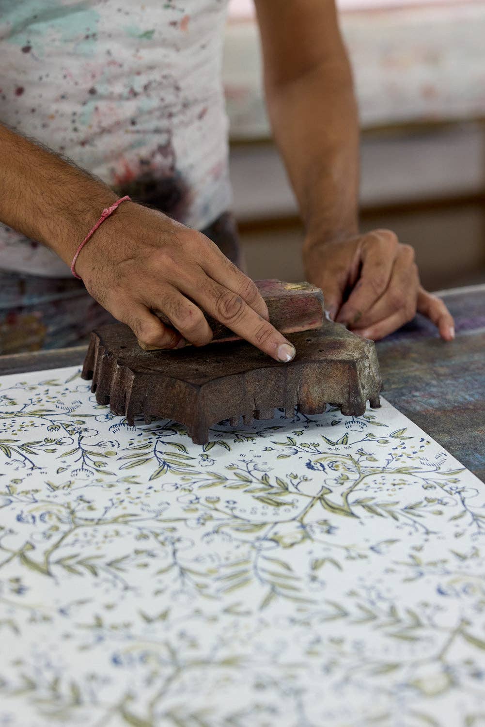Block Printed Waste Paper Basket - Songbird Blue Stone - Natalia Willmott