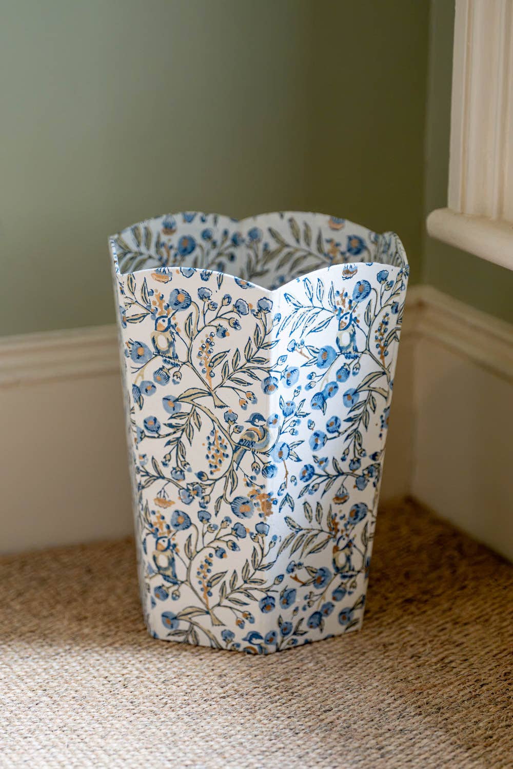 Block Printed Waste Paper Basket - Songbird Blue Stone - Natalia Willmott