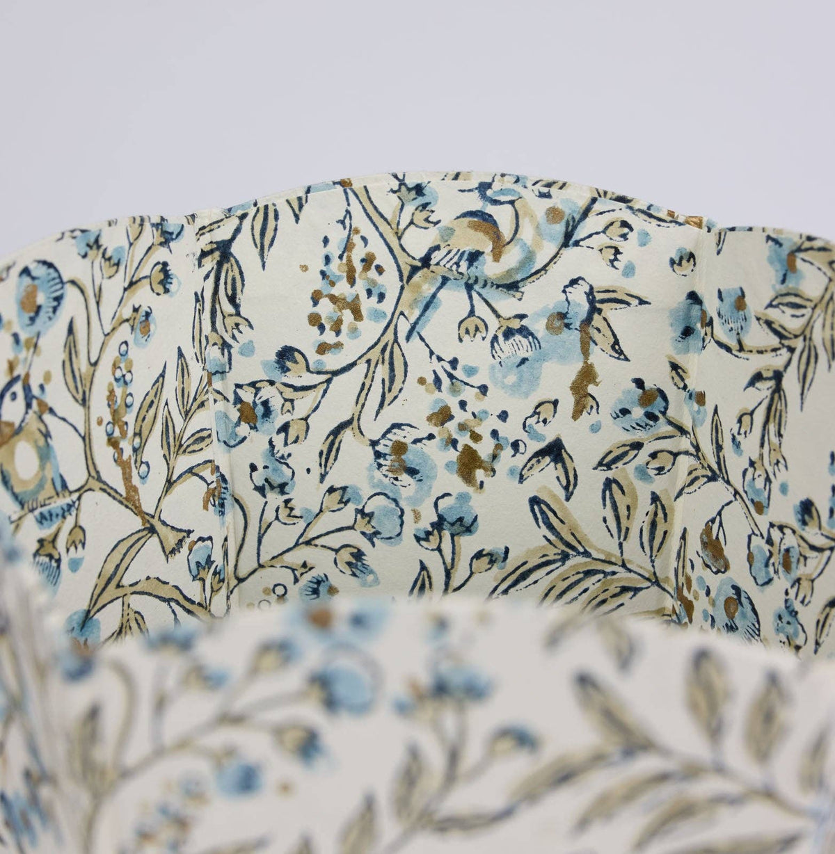 Block Printed Waste Paper Basket - Songbird Blue Stone - Natalia Willmott