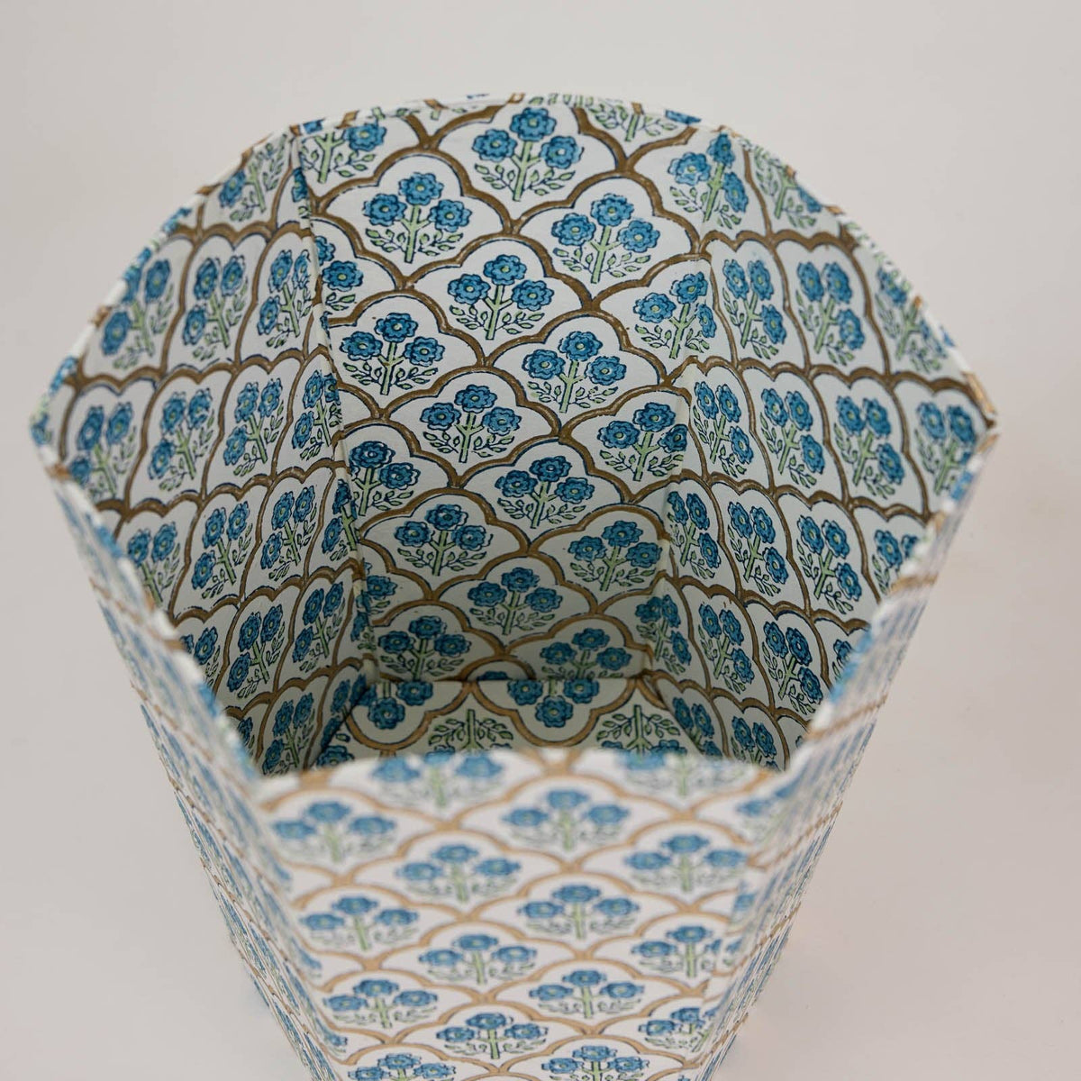 Block Printed Waste Paper Basket - Trellis Indigo - Natalia Willmott
