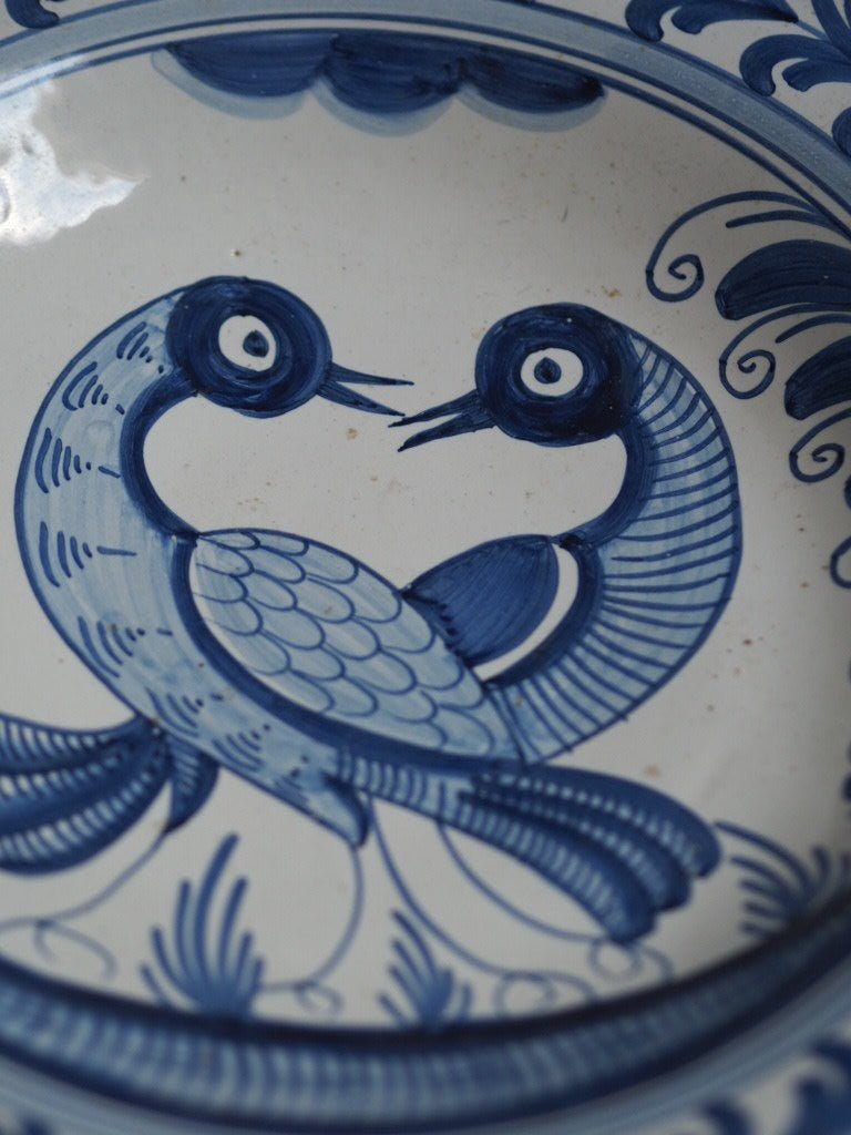 Blue and white love birds large plate - Natalia Willmott