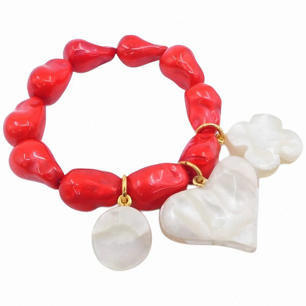 Bracelet "Heart" Yannick coral and mother of pearl - Natalia Willmott