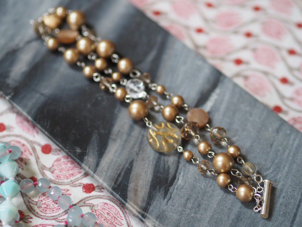Champagne pearl and glass Czech beads jewellery - Natalia Willmott