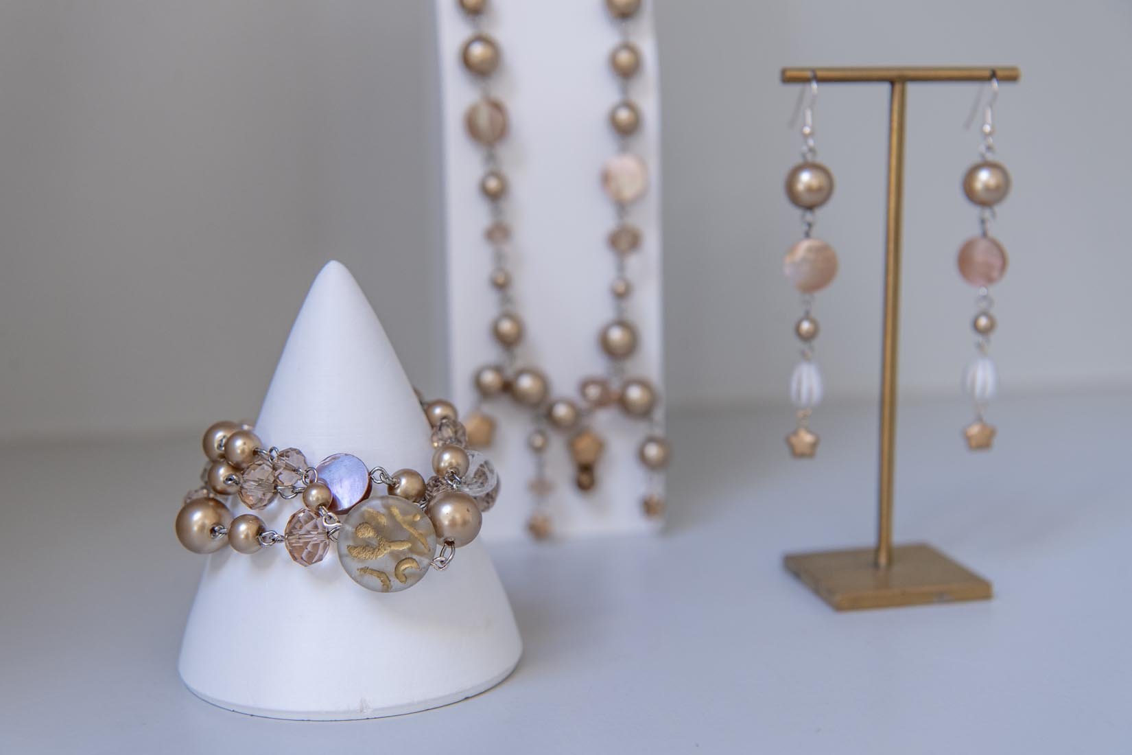 Champagne pearl and glass Czech beads jewellery - Natalia Willmott