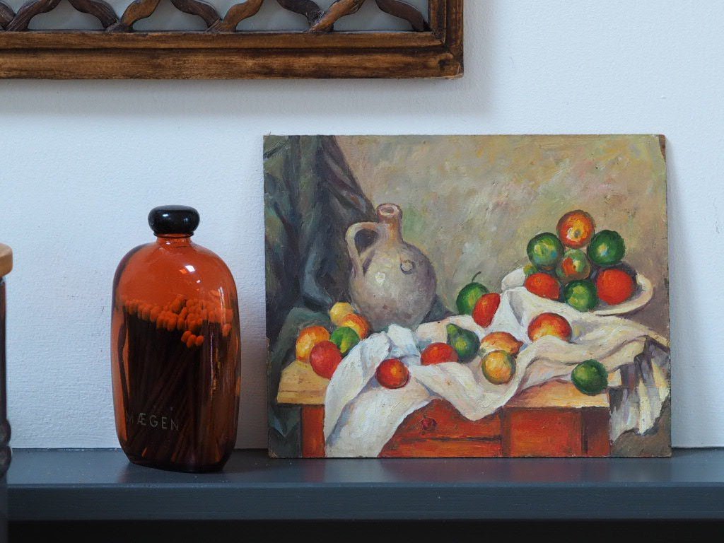 Curtain, Jug and Fruit Bowl oil painting after Cezanne - Natalia Willmott