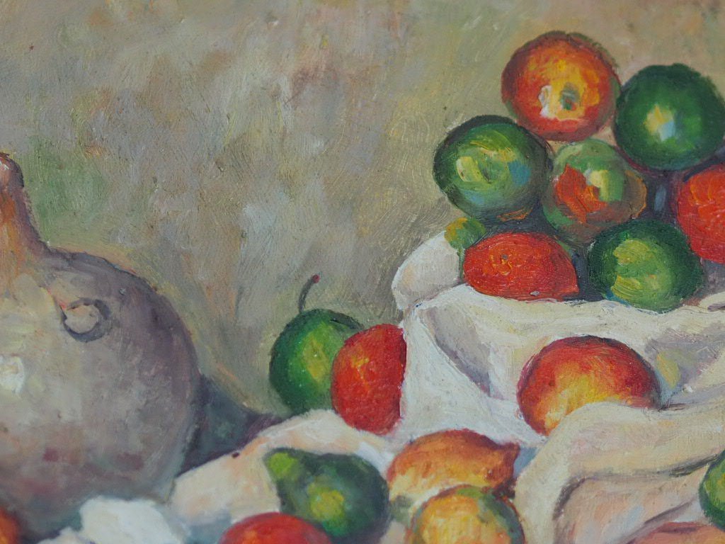 Curtain, Jug and Fruit Bowl oil painting after Cezanne - Natalia Willmott