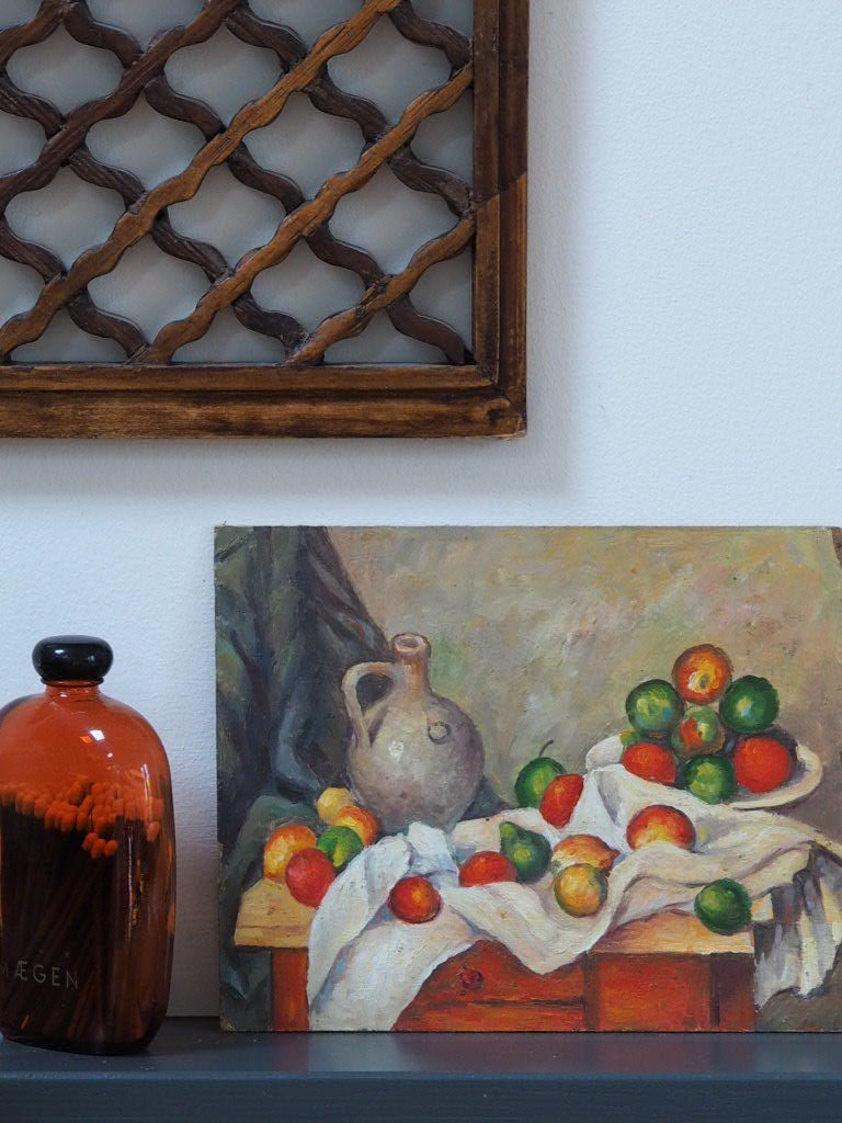 Curtain, Jug and Fruit Bowl oil painting after Cezanne - Natalia Willmott