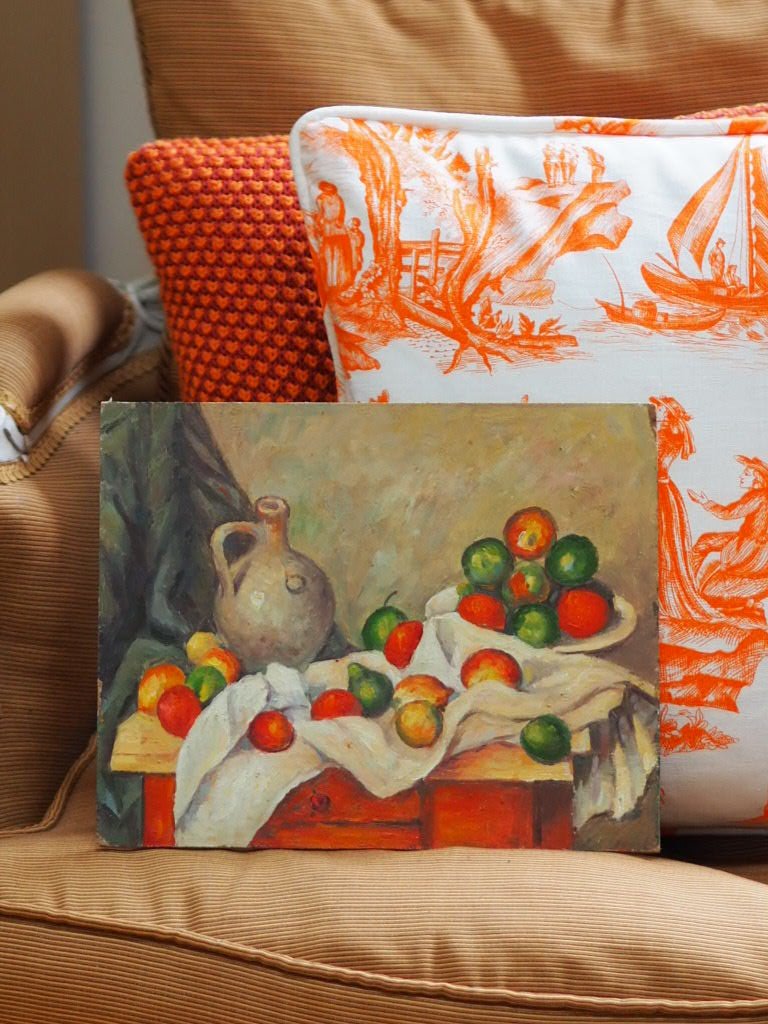 Curtain, Jug and Fruit Bowl oil painting after Cezanne - Natalia Willmott