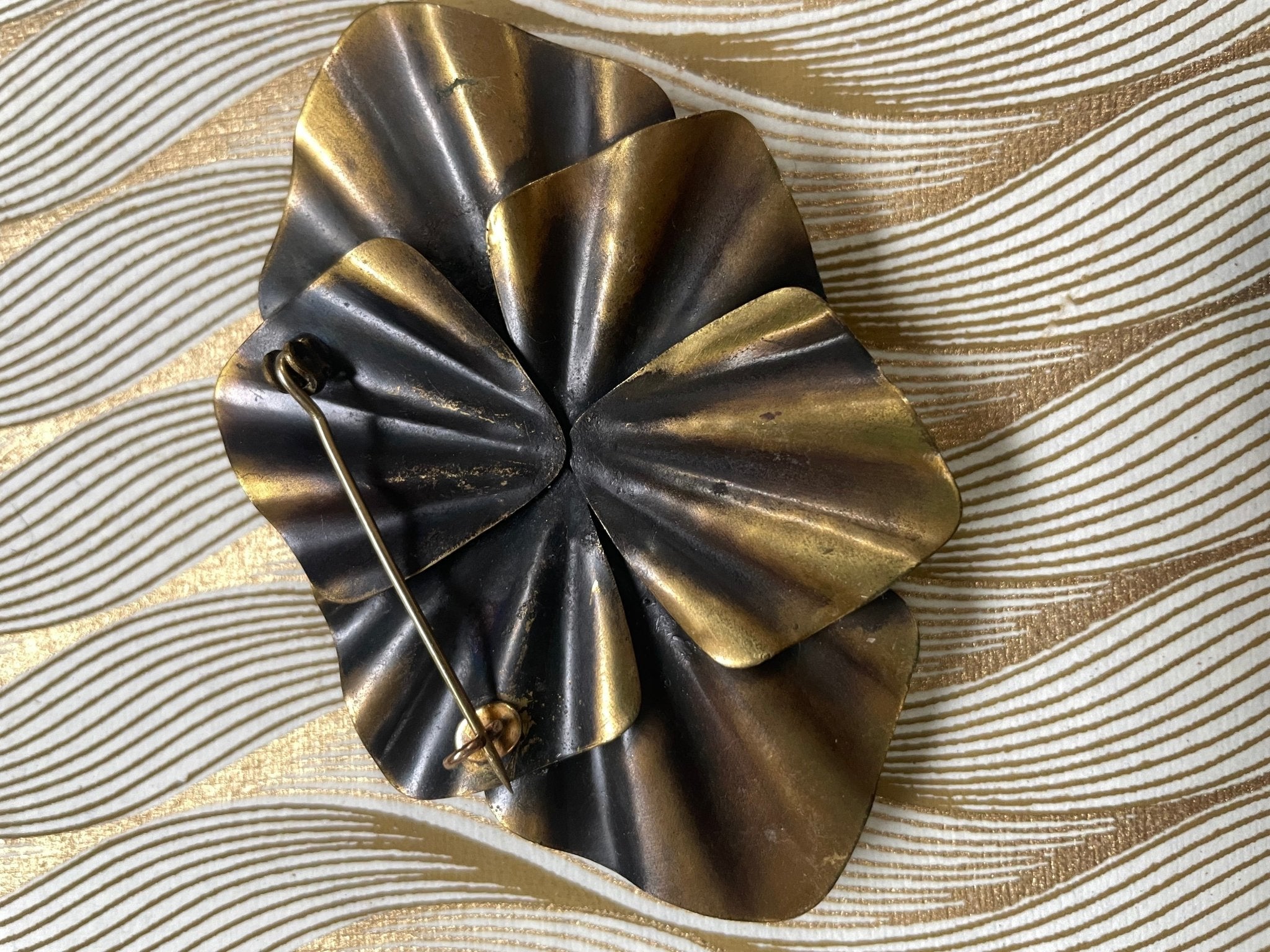 David Grau Bronze - Tone Faux Pearl & Rhinestone Clip - On Earrings with Matching Brooch - Natalia Willmott