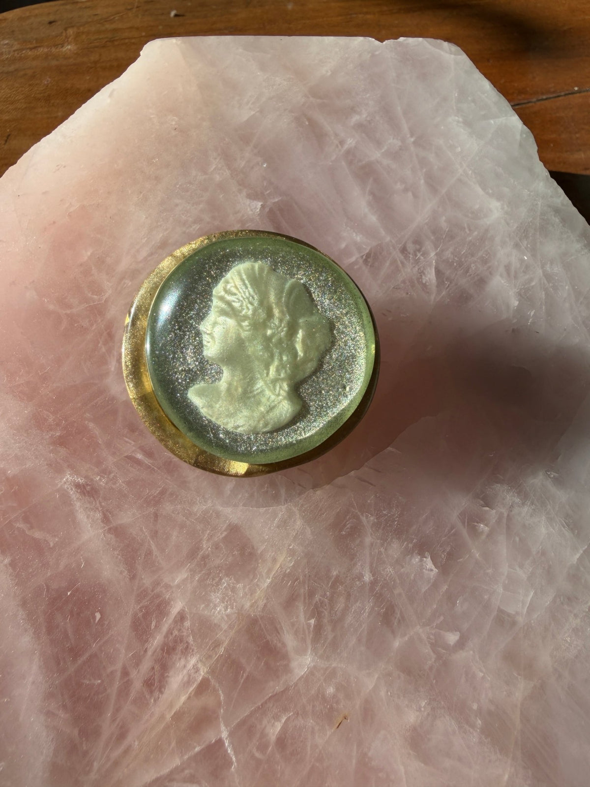 "Delphia" cameo brooch basil green s’by Dominique Denaive - Natalia Willmott