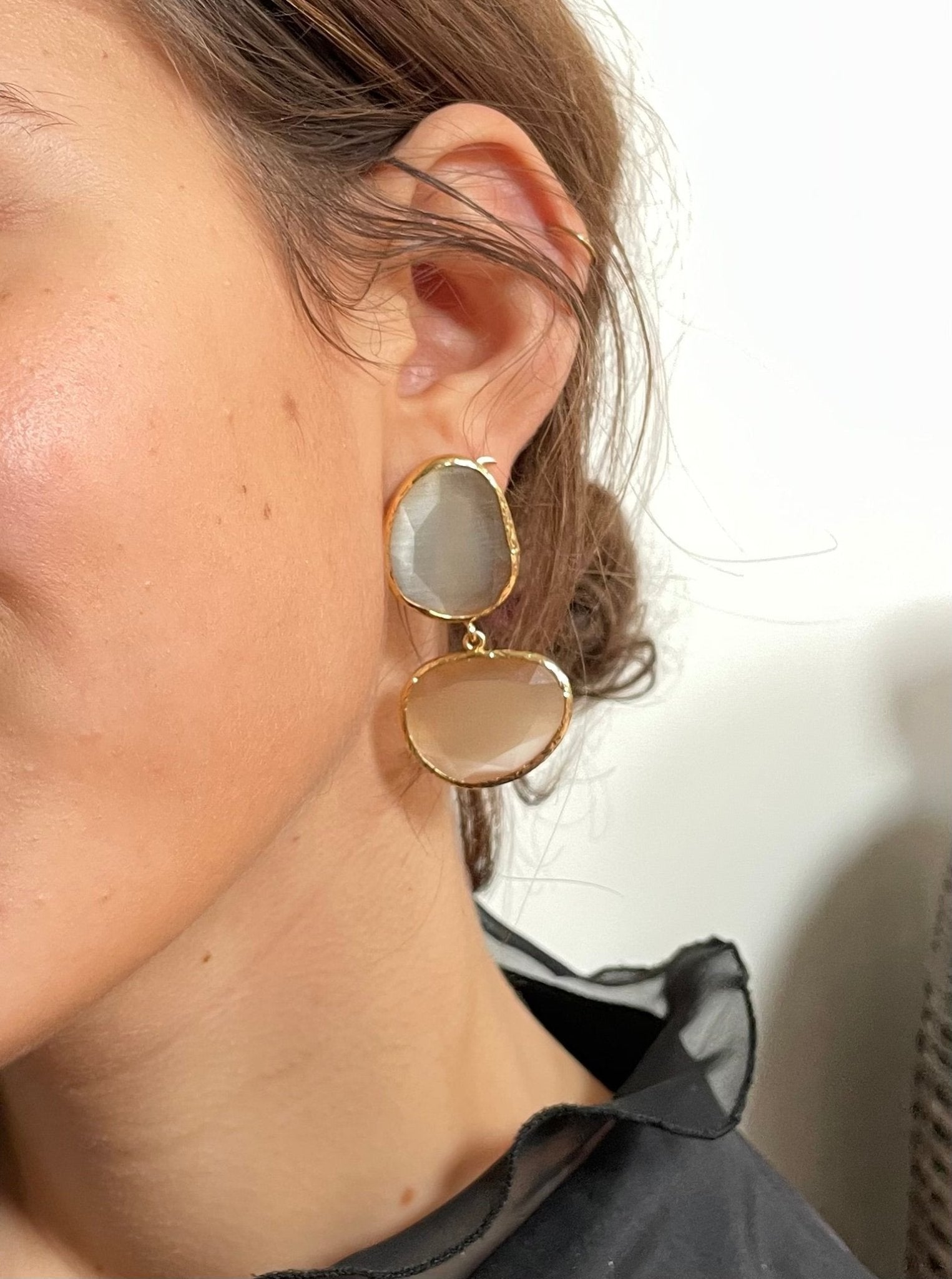 Double cat's eye drop earrings - Natalia Willmott