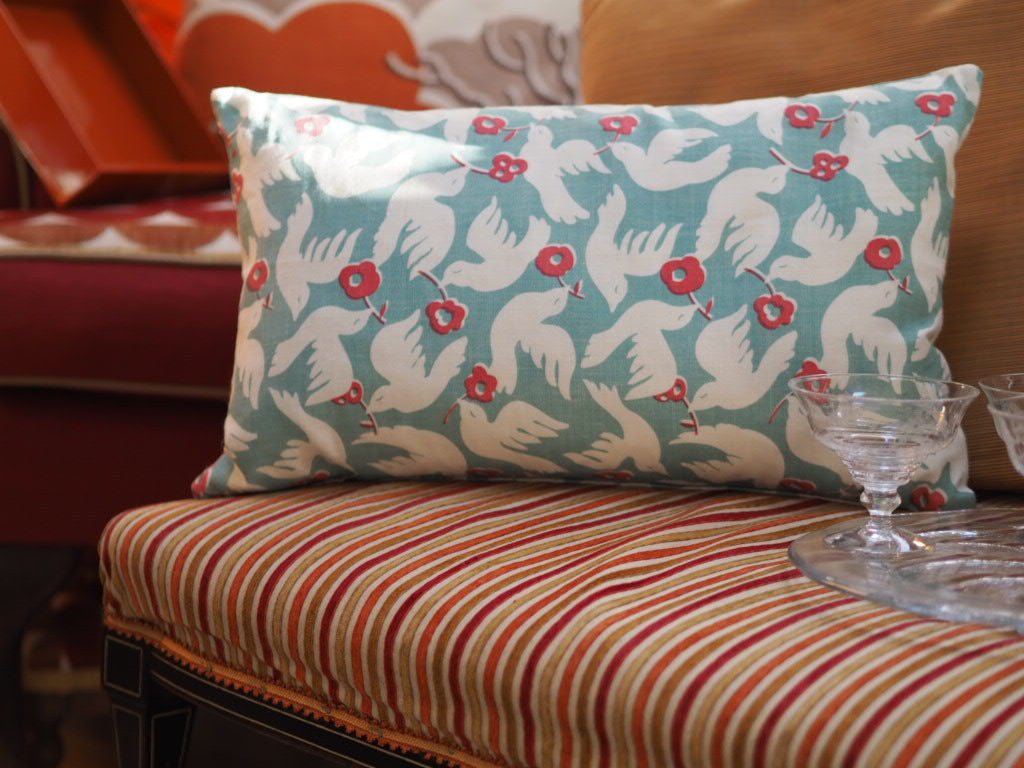 Doves cushion with Rapture & Wright fabric - Natalia Willmott