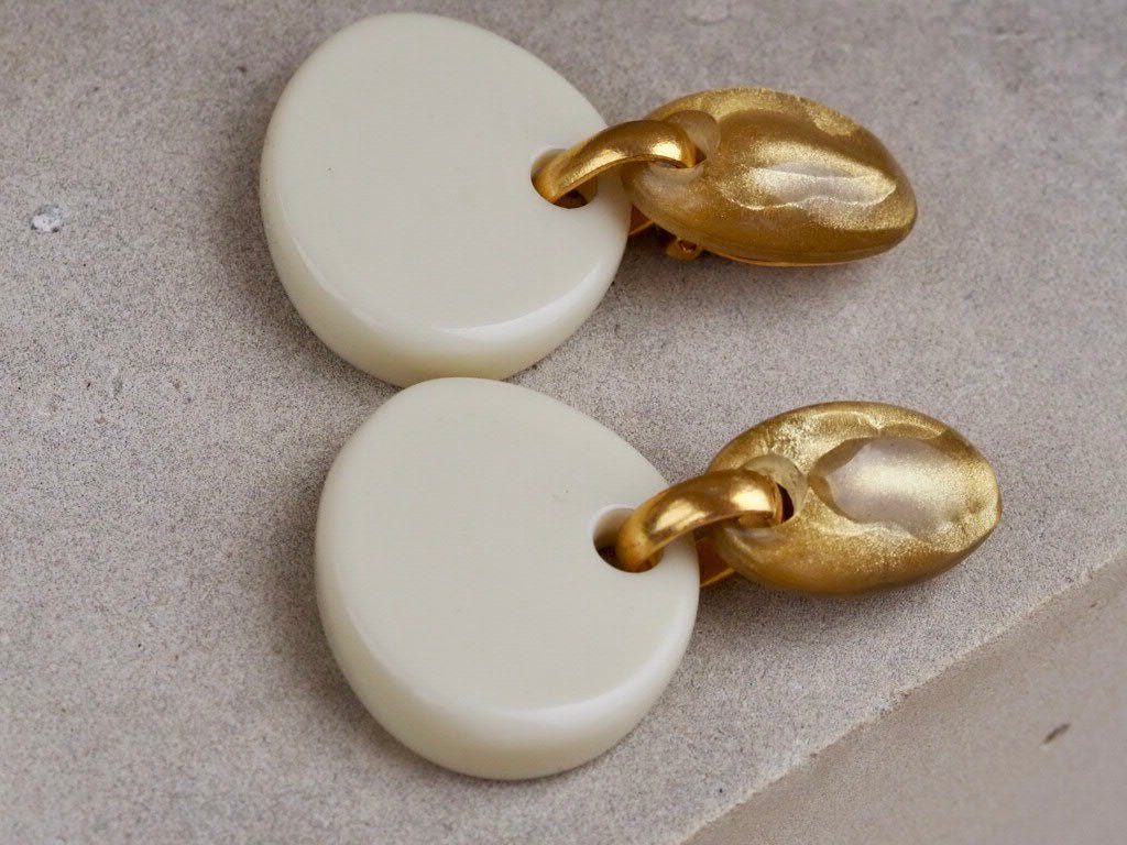 Drop earrings "Claire" gold and cream by Dominique Denaive - Natalia Willmott
