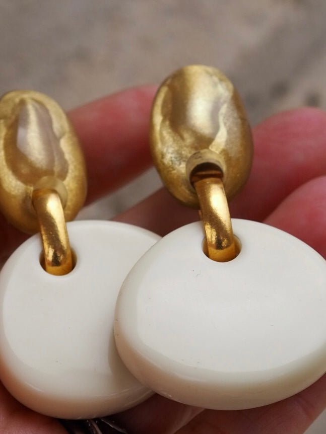 Drop earrings "Claire" gold and cream by Dominique Denaive - Natalia Willmott