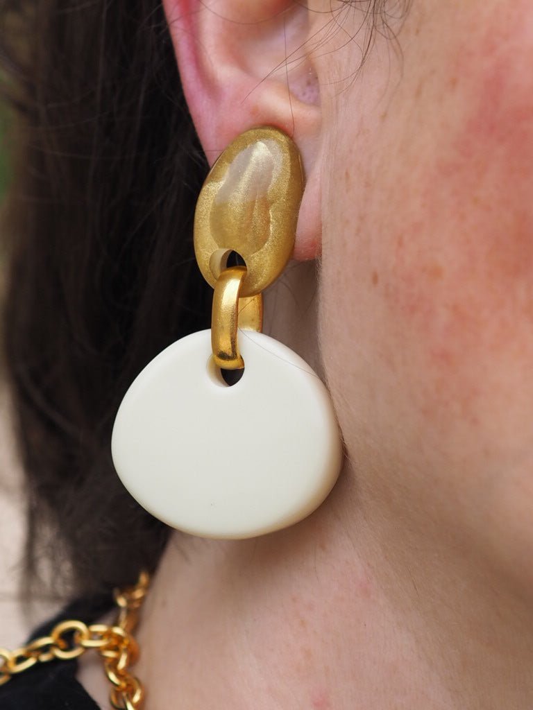 Drop earrings "Claire" gold and cream by Dominique Denaive - Natalia Willmott