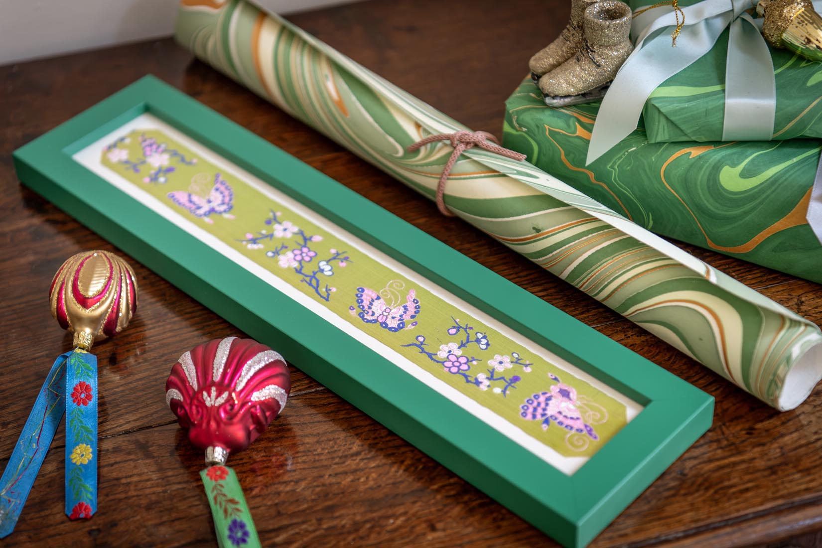 Framed Antique French Silk Ribbon Flowers Butterflies Jacquard Textile Archive - Natalia Willmott